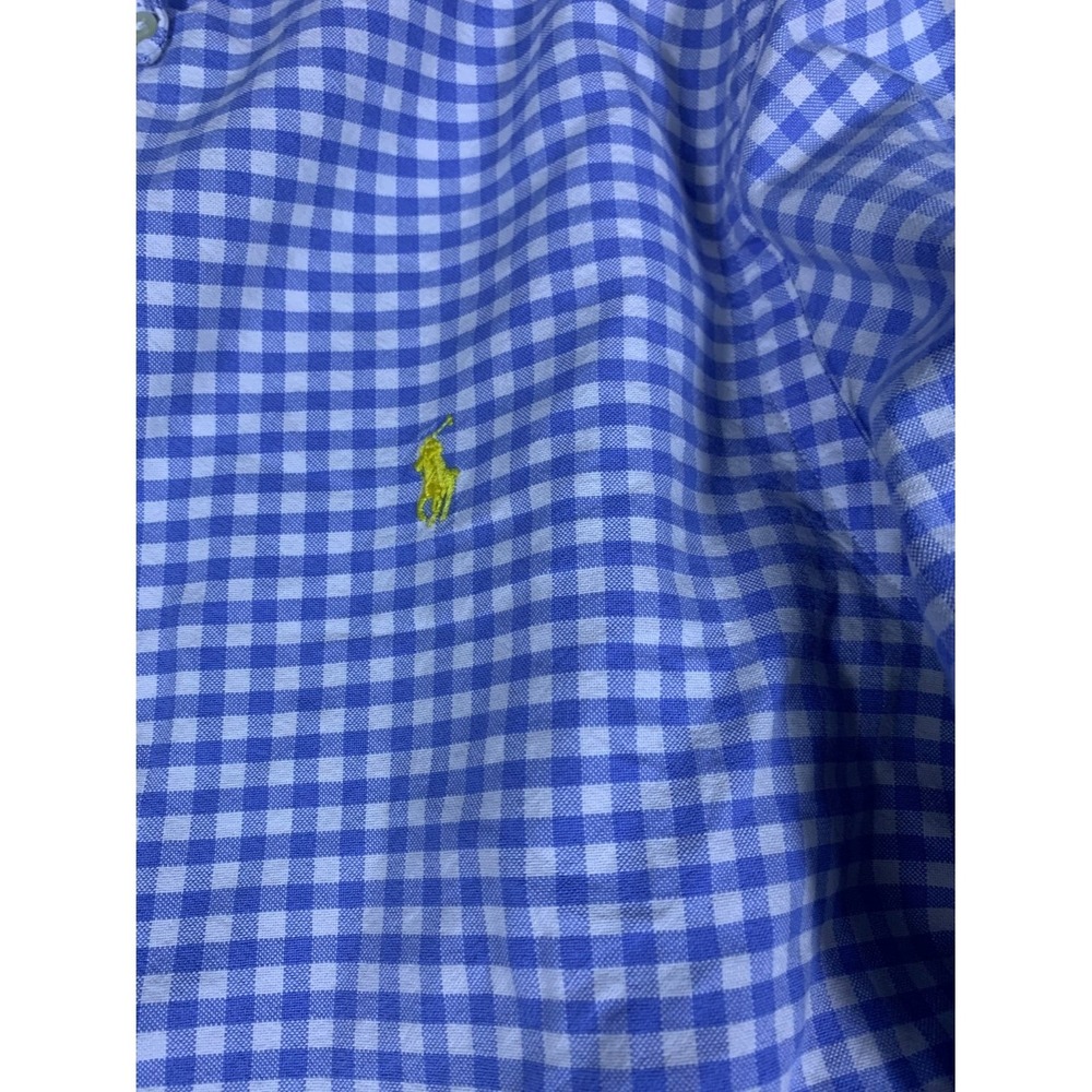 Ralph Lauren‎ Slim Fit Men's Button-Up L Blue Gingham Check Pattern